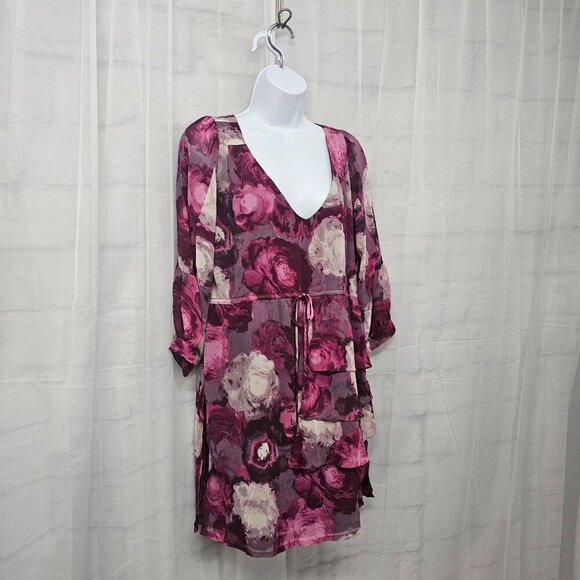 BCBGeneration Pink Purple Floral Mini Dress Coquette Romantic Floral Ruffled M - Picture 4 of 10